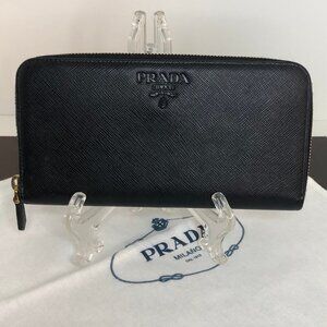 Prada Large Saffiano Leather Zip-Around Wallet RARE Monochrome